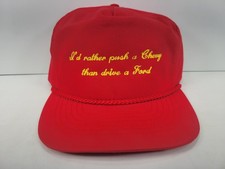 VINTAGE TRUCKER HAT - 1980'S - UNWORN - I'D RATHER PUSH A CHEVY... CHEVROLET FAN