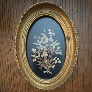 Vintage Oval Mini Picture Frame Gold Leaf Wood Beaded Pressed Flowers Ornate 6in