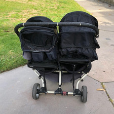 Baby Jogger City Mini Double Stroller Black Canopy Cup Holder Rubber Tires