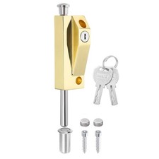 Sliding Door Lock, Patio Door Lock with Keys for Door 1Pcs, Titanium Gold