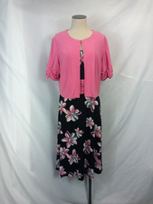 Perceptions NY Abito Bolero Set L Rosa Floreale Nero Formale Ufficio Chiesa Abbigliamento