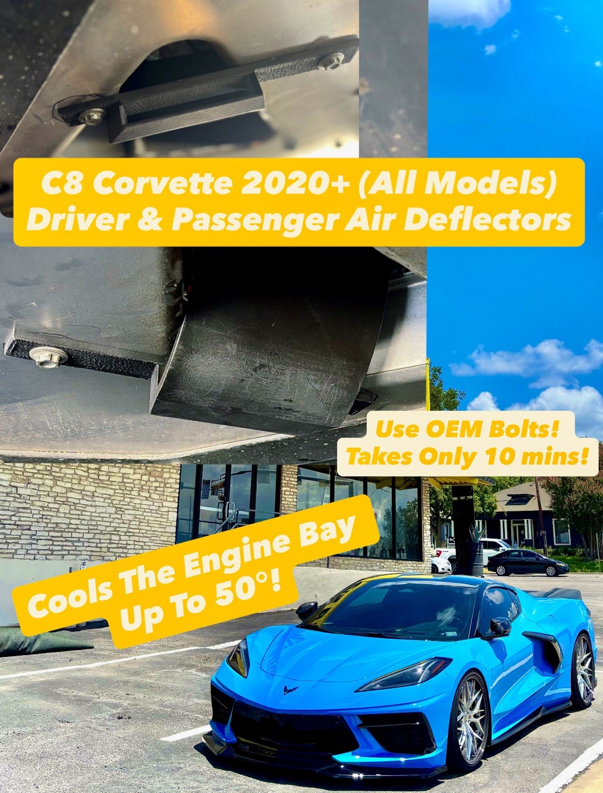 C8 Corvette 2020+  Underbody Driver  & Passenger Air Deflector(Cools Up To 50°!)