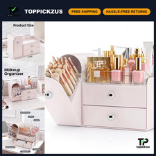 Makeup Organizer with Brush Holder - Stylish Pink Countertop Storage Solution
