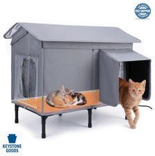 Heated Outdoor Cat House Weatherproof Insulated Winter Shelter Heating Pad