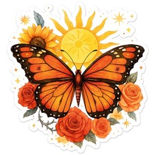 Boho Sun Butterfly Flowers - Vinyl Decal Sticker - Car Window Laptop - ebn20023