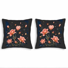 Set of 2 18x18in Throw Pillow Covers with Intricate Pink Floral Design
