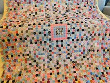 Vintage 1930  s Handmade YOYO Penny QUILT Comforter Pink Gold 64x88" WOW