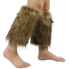 Women Faux Fur Leg Warmers Furry Boot Cuffs Covers Winter Warm Grassyellow