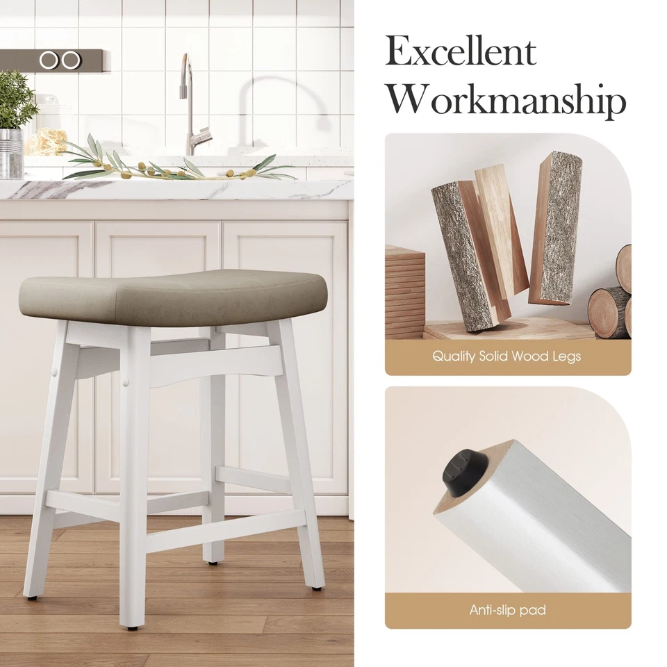 2 pc 24'' Saddle Bar Stools Kitchen Counter Height Barstools with Solid Wood Leg - Image 2 of 4