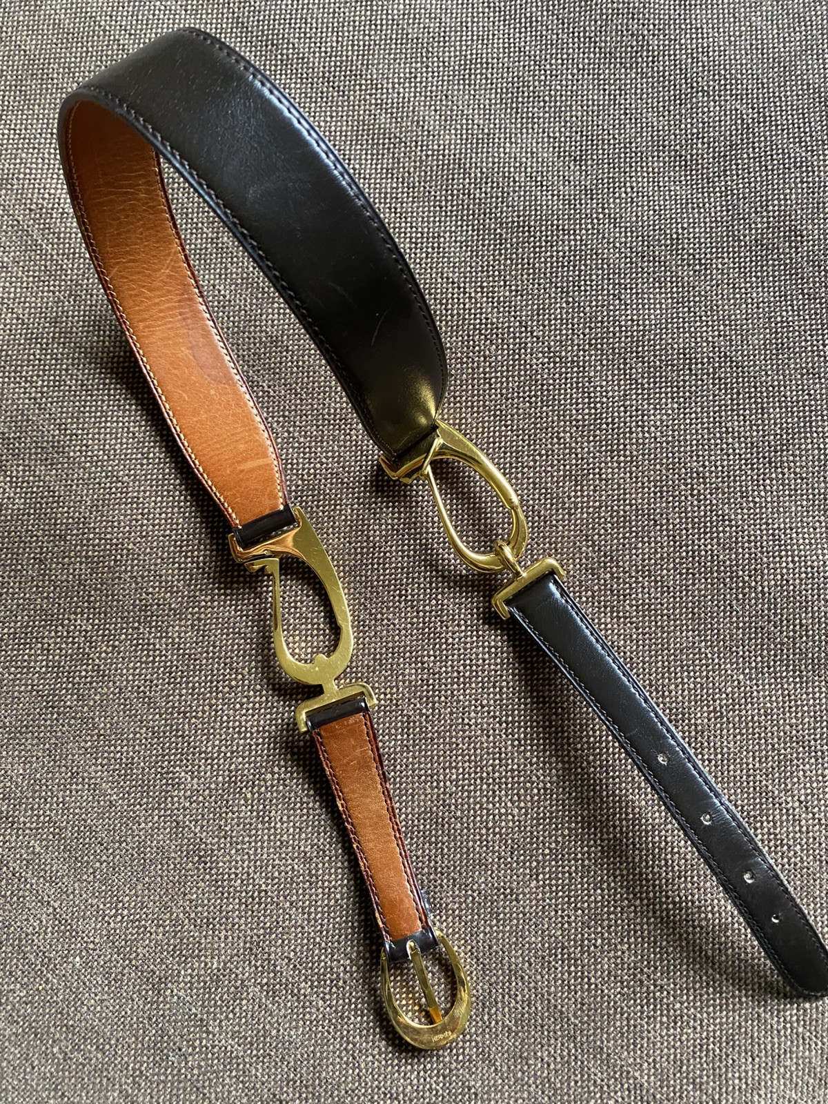 Vintage Hermes Belt Brown Leather & Gold Plated Buckle Sz S Xs