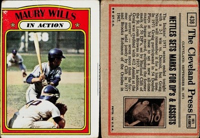 1972 Topps Baseball Card #438 In Action - Maury Wills