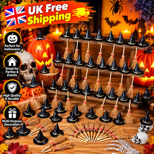 10-50Pcs Mini Witch Hats Brooms Halloween Party Craft Table Decor Accessory