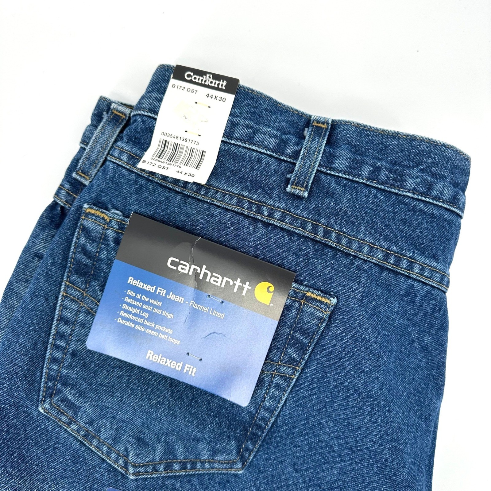 NWT Vntg Carhartt B172 DST Relaxed Fit Flannel Lined Jeans Mens 44x30 Blue Denim