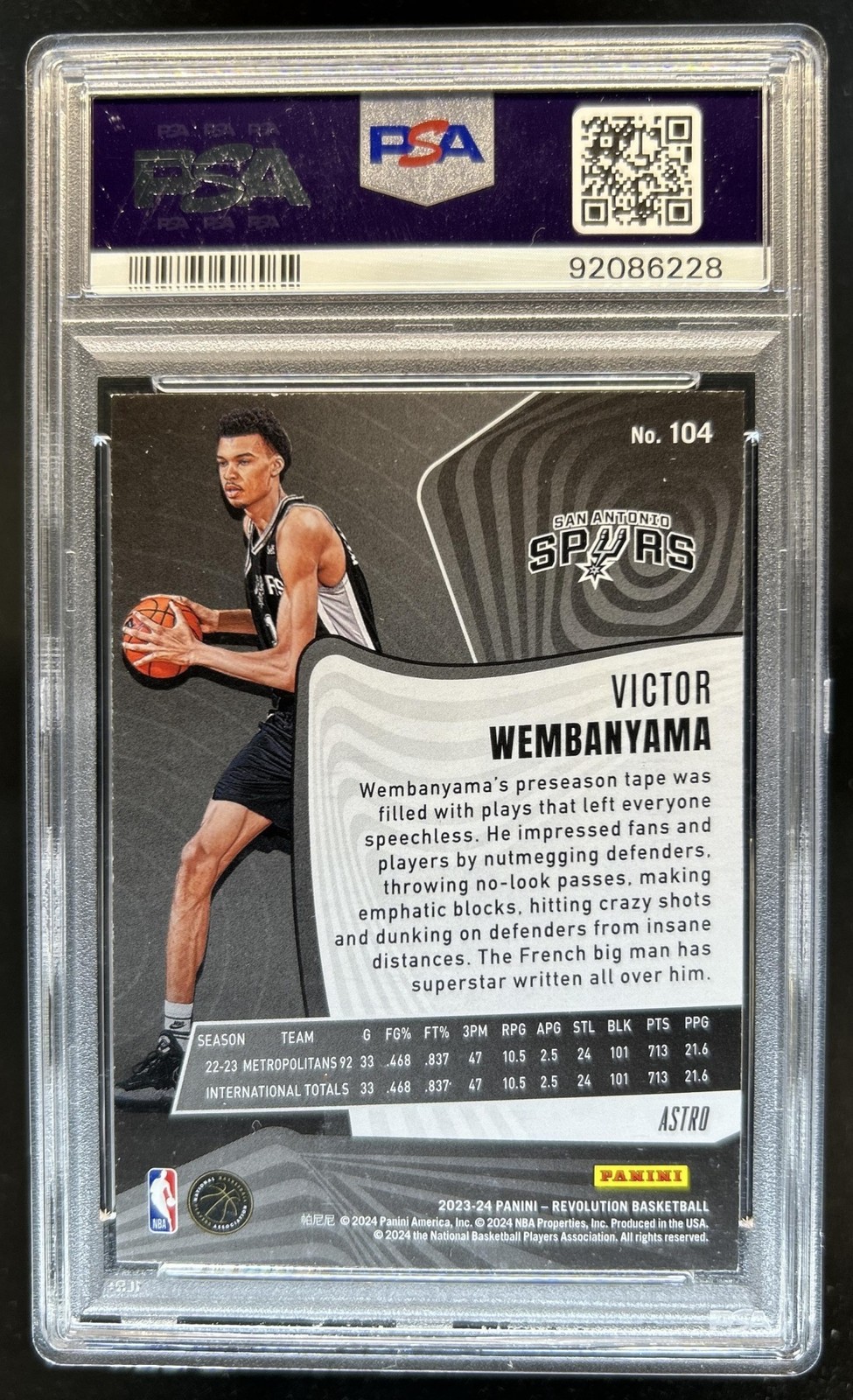 2023-24 Panini Revolution Victor Wembanyama RC Astro Rookie #104 Spurs PSA 8 view 2