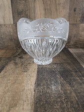 Frosted Rose Etched Clear Cut Crystal Scalloped Rose Bowl Floral Vase 5.25in