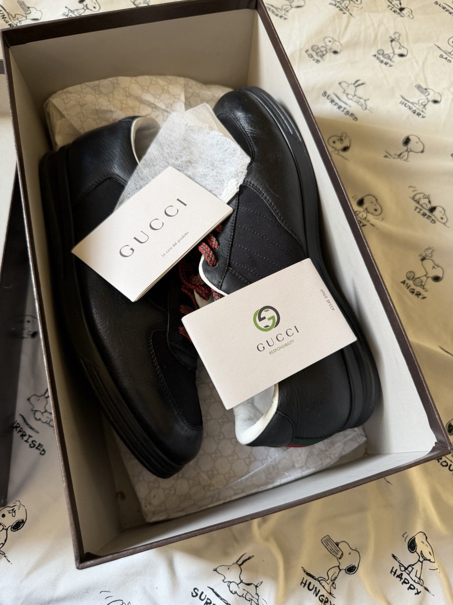 Gucci 1984 Men's Black Leather Sneakers 7.5 Striped Logo Model