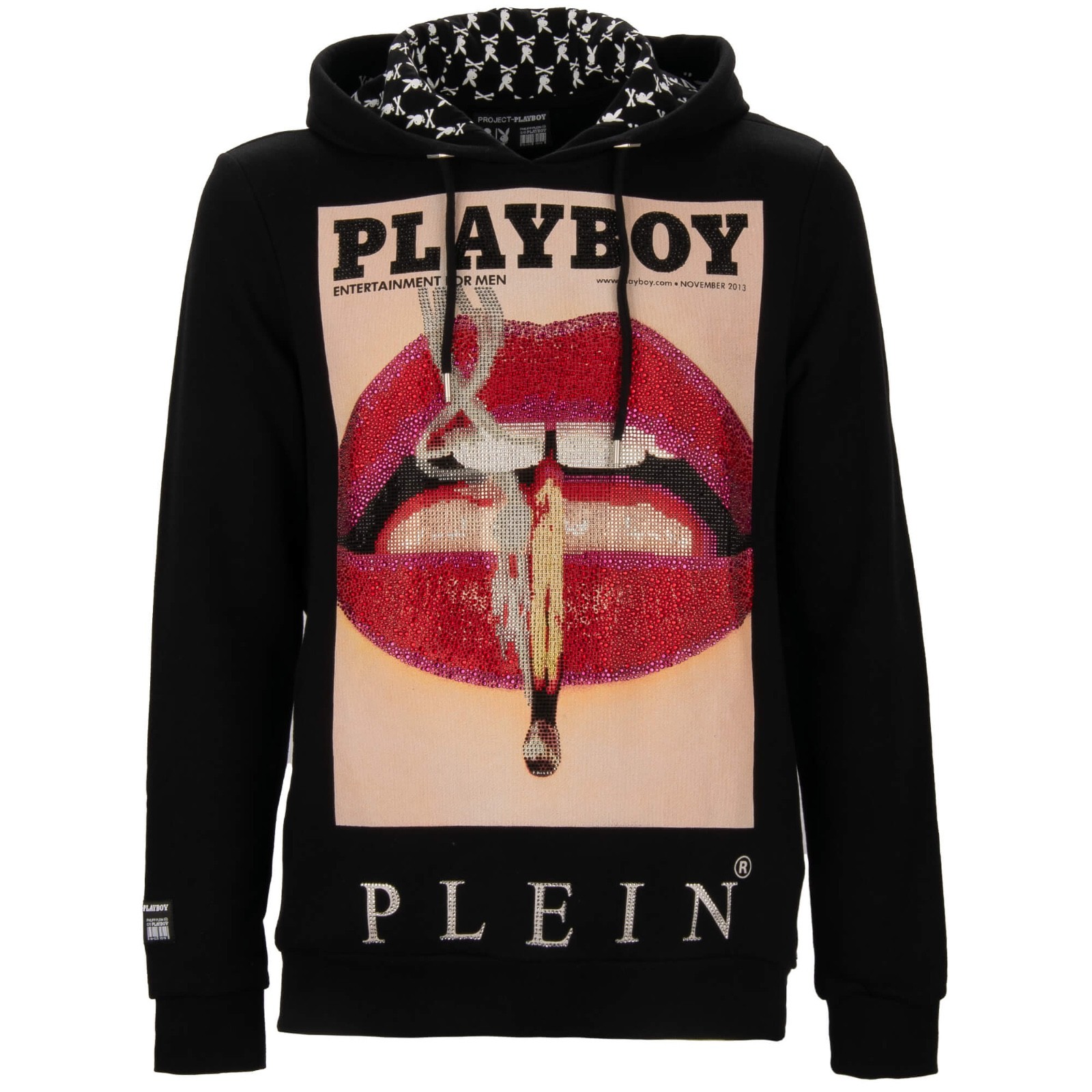 Свитер с капюшоном Philipp Plein X Playboy с принтом Кристаллы и губы черный 08355 92590₽