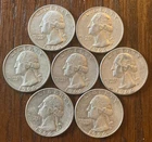 Seven (7) 1964 Washington Quarters - 90% Silver - Low cost shipping