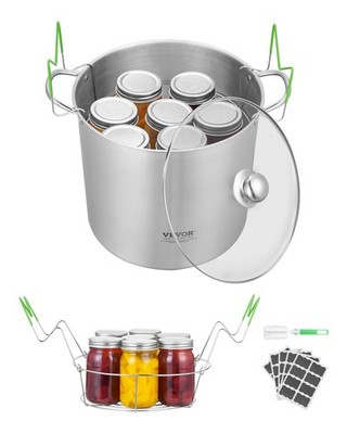 VEVOR Einmachtopf Einkochtopf mit Gestell und Glasdeckel 19,86L Edelstahl