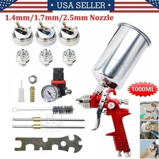 3Nozzle HVLP Gravity Feed  Spray Gun Kit With Regulator Paint Primer Metal Flake