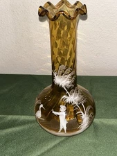 Antique Victorian Mary Gregory Hand Painted Glass Bud Vase 