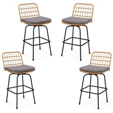 Patio 360° Swivel Bar Stools Set of 4 w/Backrests & Footrests Soft Seat Cushions