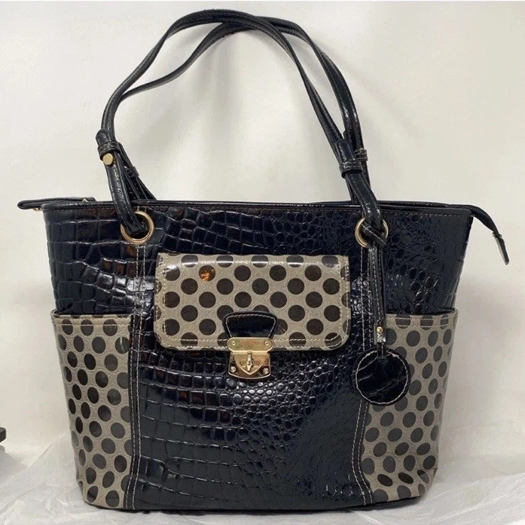 Bolso de Hombro MC Marc Chantal Negro+Gris Polkadot Cocodrilo Repujado Foto 2 de 4