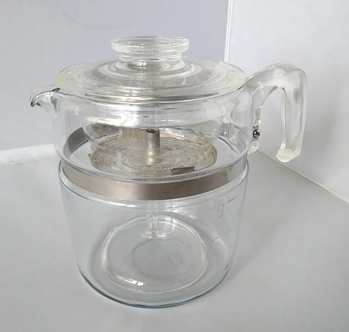 1960s Pyrex Flameware 7759 Glass Percolator Coffee Pot Complete 9 Cup Blue Tint