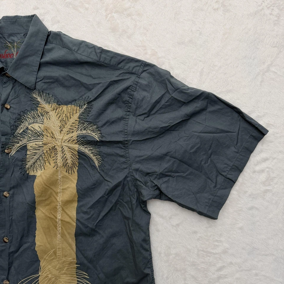 竹制 Cay 衬衫男式特大号石板灰色夏威夷棉树刺绣 — 第 3/4 张图片