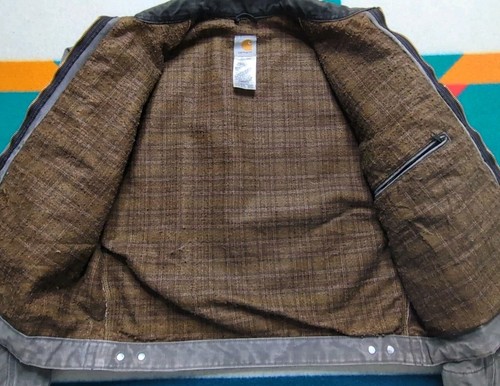 Vintage Carhartt Detroit Blanket Lined Jacket Biker Grey J97 GVL Faded Large - Picture 3 of 9
