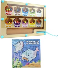 Wooden Magnetic Maze Toy for Kids Age 2 3 4, Color Sorting Game with Magnetic P