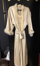 Vintage Champagne Natori Satin And Feather Nightgown And Robe M
