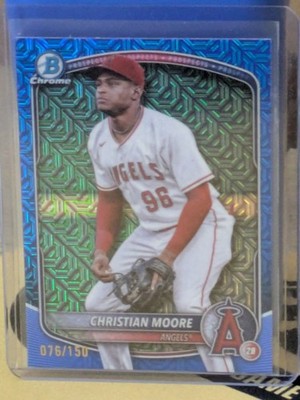2025 Bowman Chrome Prospects Christian Moore #BCP-107 Blue Mojo /150