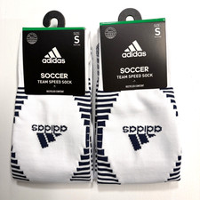  Lot of 2  Adidas Team Speed Soccer Socks Youth Small 13C-4Y White Navy Blue