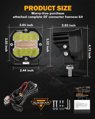 AUXBEAM 2x 3" 96W 9600LM LED Work Light White&Amber 6 Modes LED Driving Fog Lamp - Picture 4 of 12