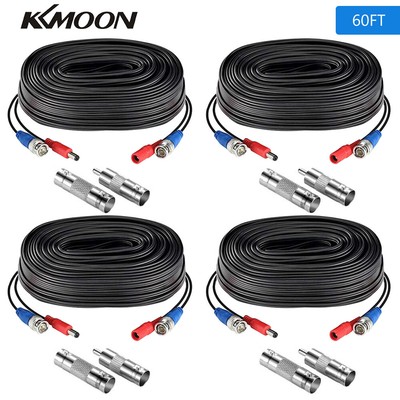 KKMOON 60ft CCTV Cable Security Camera Wire BNC DC Power Video Black