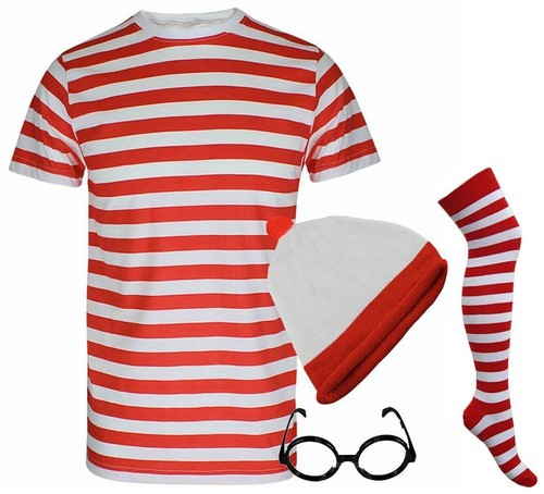 Herren rot und weiß gestreiftes Shirt Top Damen T-Shirt Buch Woche Rundhalsausschnitt Outfit - Bild 4 von 6