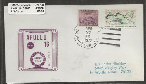 Apollo 16 Recovery Ship Cover USS Ticonderoga CVS-14 - Picture 1 of 2