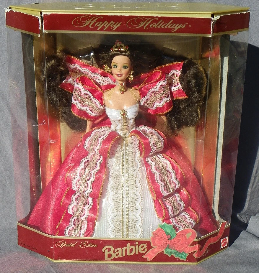 Barbie HAPPY HOLIDAYS 1997 Joyeux Noel Mattel 17832 Poupée brune boite  abimée