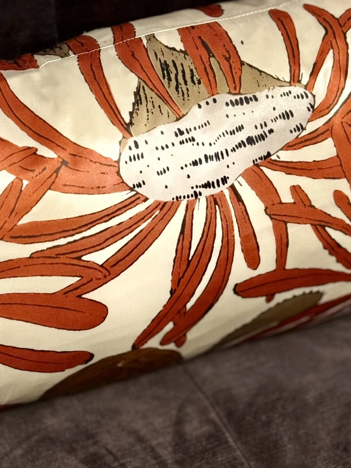West Elm Throw Pillow By Orkin 12” X 21” Ivory Orange Brown Floral 100% Silk - Image 3 of 4