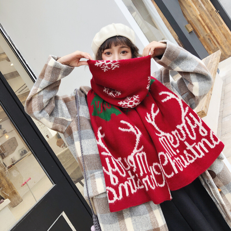 Lady Xmas Christmas Scarf Shawl Wrap Winter Warm Knitted Novelty Gift Red Sweet