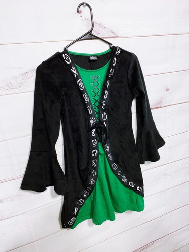 Disney Hocus Pocus Girls Velvet Costume Dress Size L Black & Green Long Sleeve - Picture 2 of 8