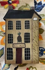 Donna White Signed Hearthside WELCOME Primative Wooden House Americana Folk Art