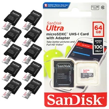 SanDisk Ultra Micro SD Card 64GB UHS-I Class10 With Adapter 100MB/s Pack of 10