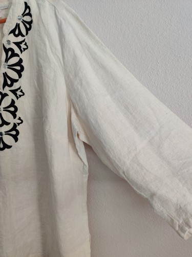 JM Embroidered Linen Tunic Top Womens Size 22W V-Neck 3/4 Sleeves Light Beige - Picture 5 of 11
