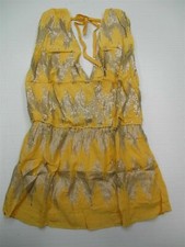 new HOT & DELICIOUS #DR521 Women's Size S Low V Sequence Yellow Tunic Dress
