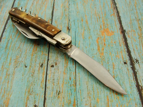 VINTAGE MESSER OHLIG GERMAN HORN FOLDING CORKSCREW POCKET KNIFE BAR KNVES TOOLS - Picture 15 of 18