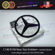 R190 C190 Mercedes GLOSS BLACK Star Emblem Rear Trunk Lid Logo Badge AMG GT GTS