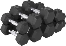 1x Rubber Coated Hex Dumbbell, 10/12/15/20/25/30/35/40/45/50lb Black Dumbbell US