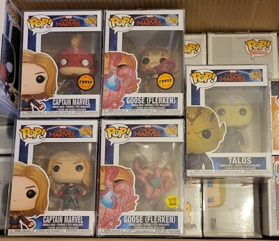 Captain Marvel Funko POP! Vinyl Konvolut (mit Chase Pops) + Protector